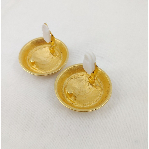 Vintage Ellen Designs Anchor Earrings Canal De Vieux Gold Tone Sailor Chunky - Picture 5 of 13